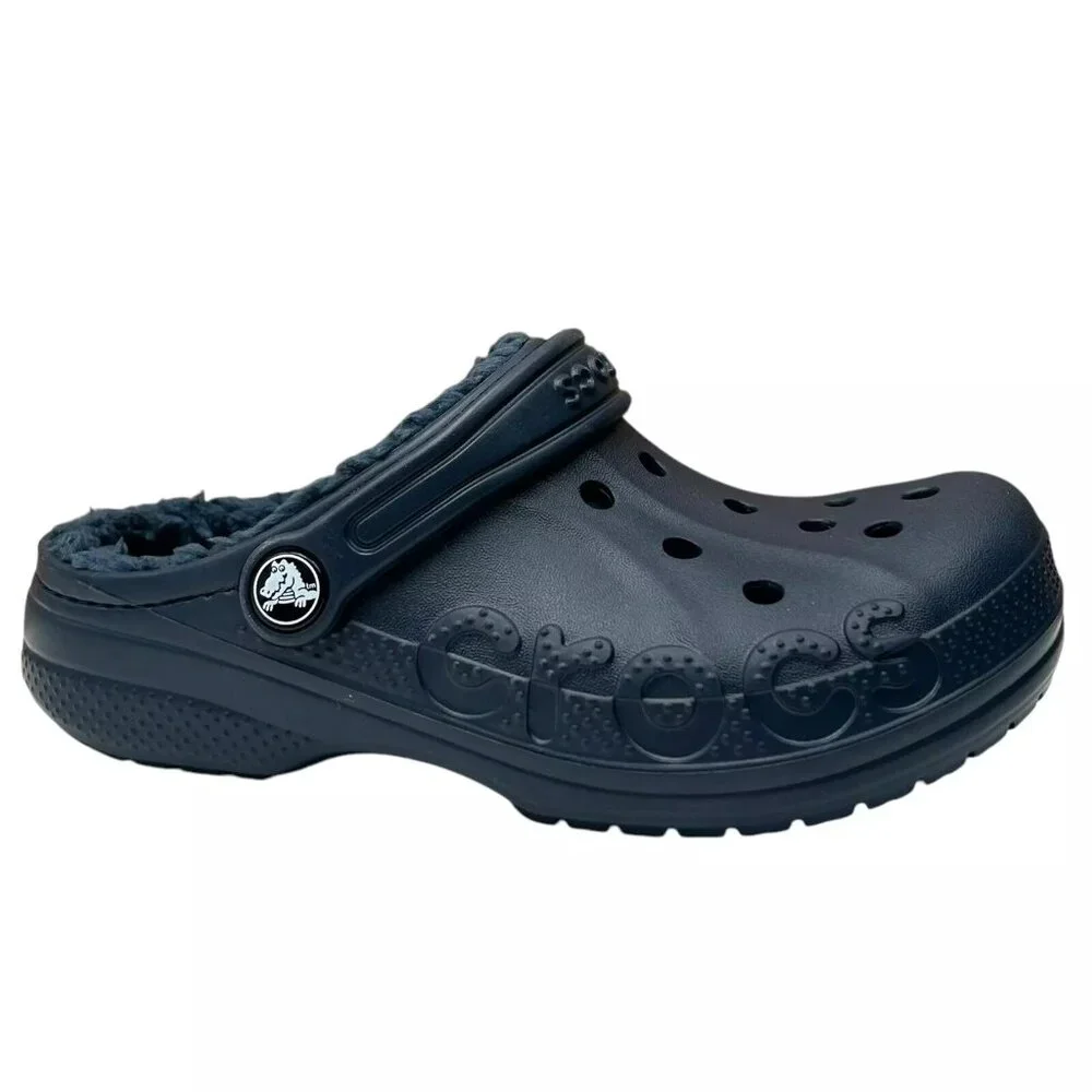 Crocs Youth Boy's Lined‎ Slip-on Clogs Size 1 Navy Blue Lightweight Cozy & Comfy